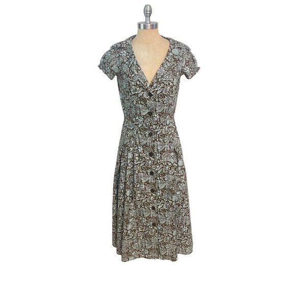Peruvian Connection Brown & Blue Bandana Midi Shirtdress US 4 NWT New - Picture 1 of 5